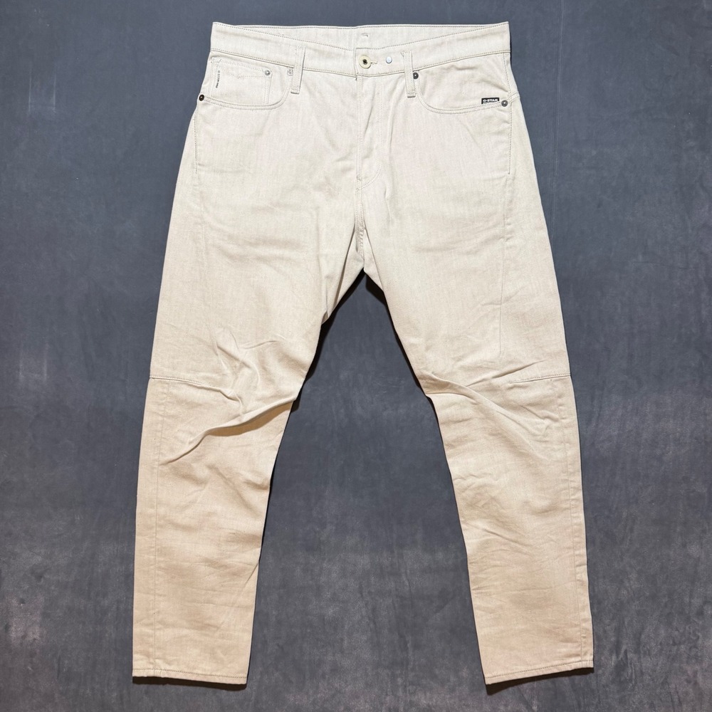 G-Star RAW Scutar 3D Slim Tapered Jeans Mens 34x30 Off-White Button Fly Denim